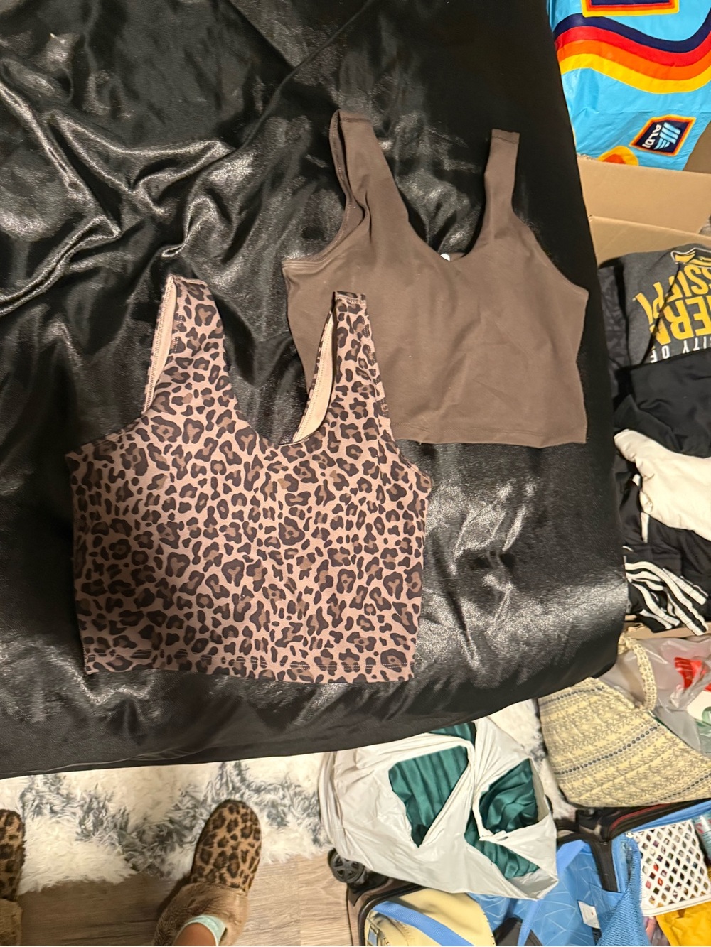 Yogalicious Brown Leopard and Solid Crop Tank Duo